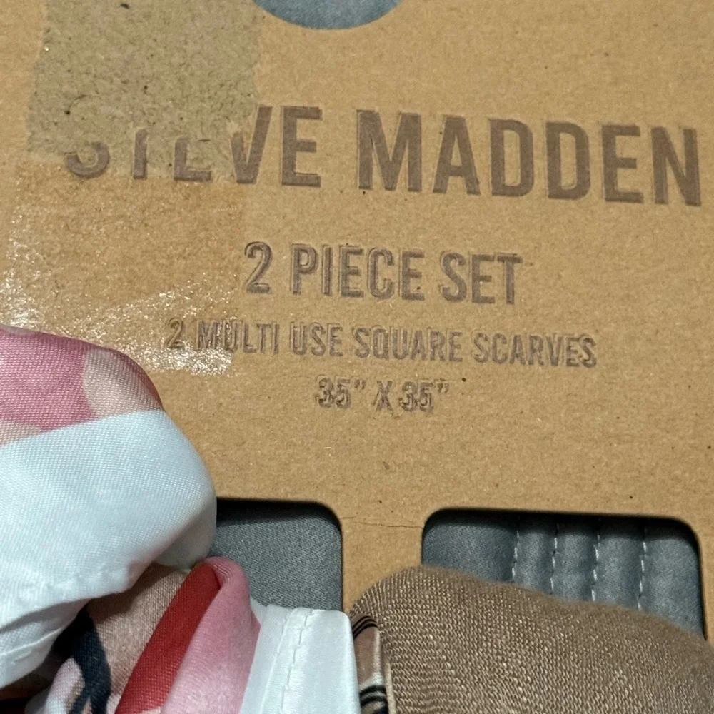 Steve Madden Women's Satin Square & Gauze Square Scarf Set.